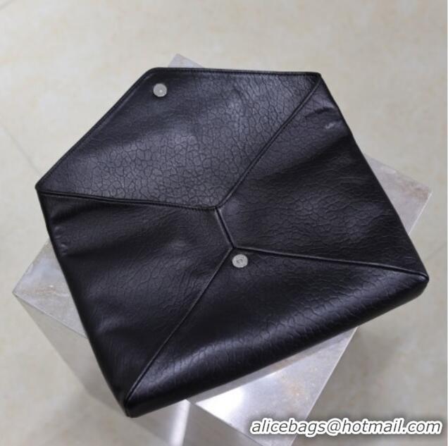 Famous Brand Saint Laurent Cassandre Large Envelope Pouch in Embossed Lambskin 769307 Black/Silver 2025