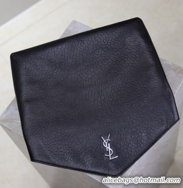 Famous Brand Saint Laurent Cassandre Large Envelope Pouch in Embossed Lambskin 769307 Black/Silver 2025