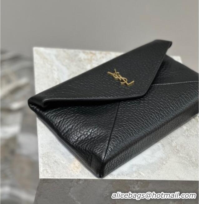 Top Quality Saint Laurent Cassandre Large Envelope Pouch in Embossed Lambskin 769307 Black/Gold 2025
