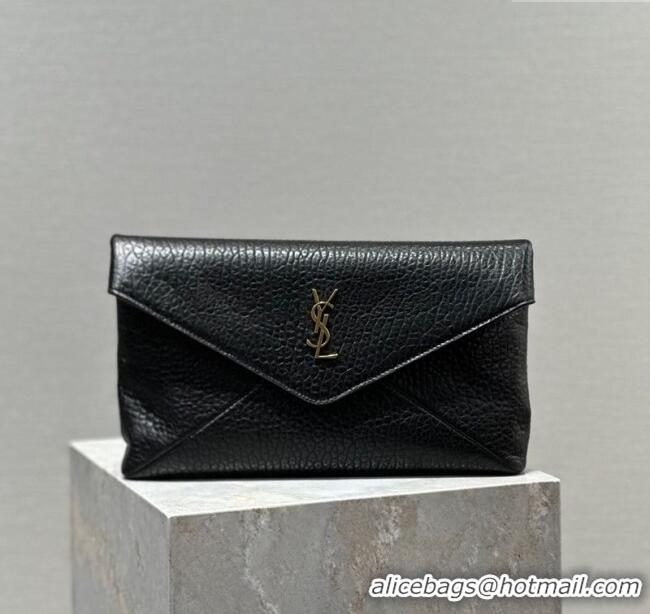 Top Quality Saint Laurent Cassandre Large Envelope Pouch in Embossed Lambskin 769307 Black/Gold 2025