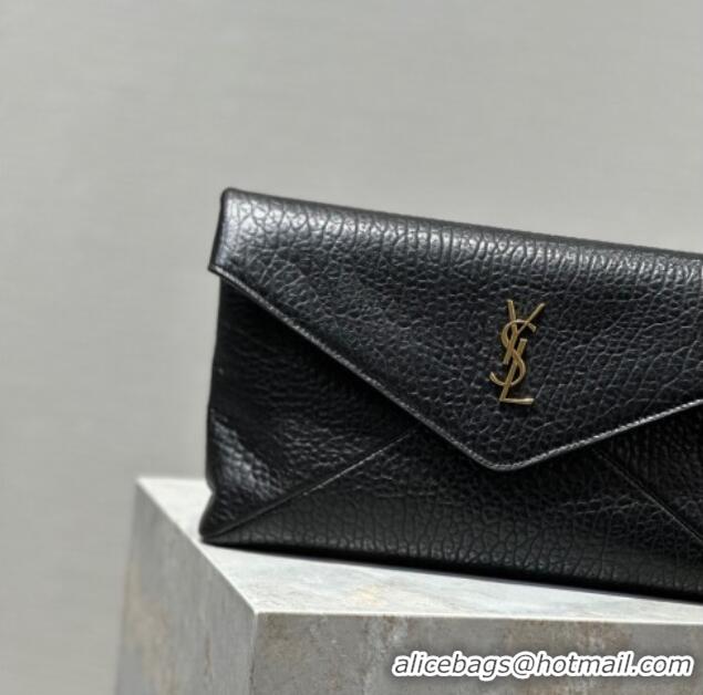 Top Quality Saint Laurent Cassandre Large Envelope Pouch in Embossed Lambskin 769307 Black/Gold 2025