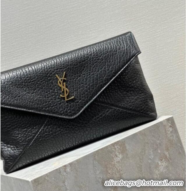 Top Quality Saint Laurent Cassandre Large Envelope Pouch in Embossed Lambskin 769307 Black/Gold 2025