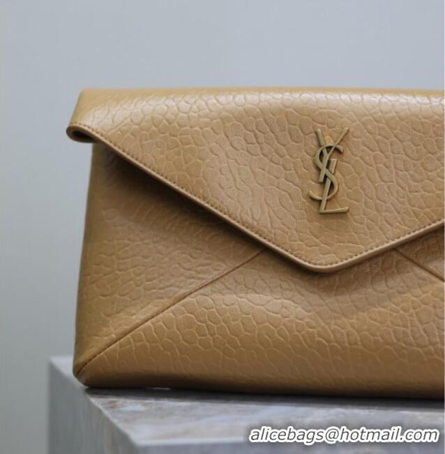 High Quality Saint Laurent Cassandre Large Envelope Pouch in Embossed Lambskin 769307 Clay Yellow 2025
