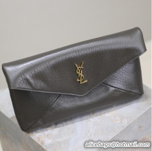 Big Discount Saint Laurent Cassandre Large Envelope Pouch in Embossed Lambskin 769307 Green 2025