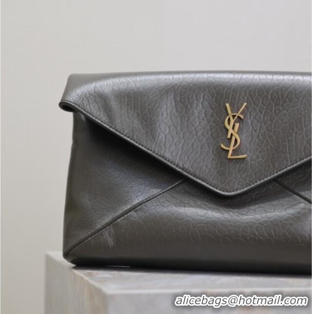 Big Discount Saint Laurent Cassandre Large Envelope Pouch in Embossed Lambskin 769307 Green 2025