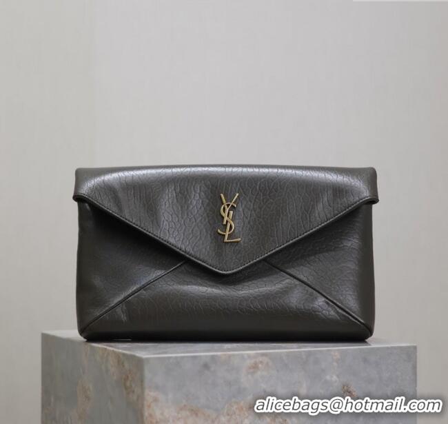 Big Discount Saint Laurent Cassandre Large Envelope Pouch in Embossed Lambskin 769307 Green 2025