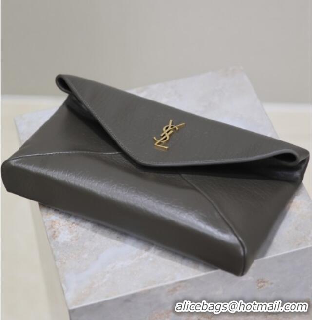 Big Discount Saint Laurent Cassandre Large Envelope Pouch in Embossed Lambskin 769307 Green 2025