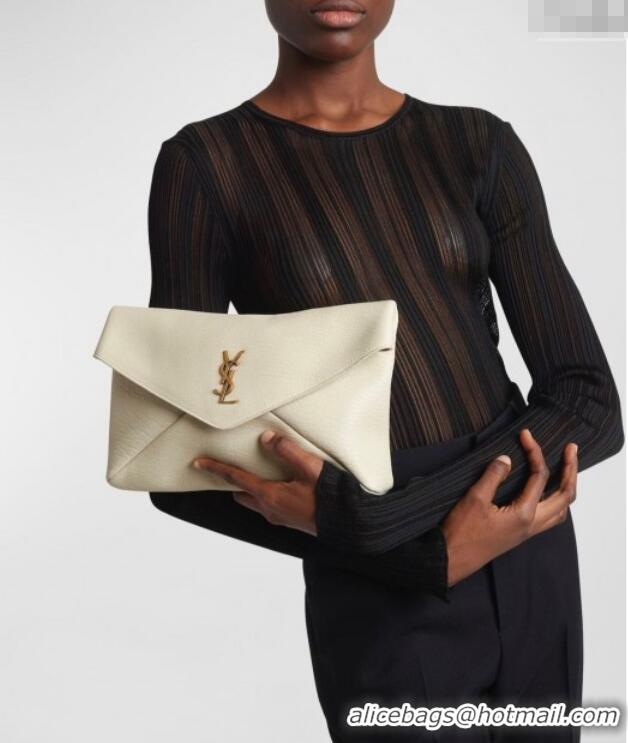 Best Price Saint Laurent Cassandre Large Envelope Pouch in Embossed Lambskin 769307 White 2025