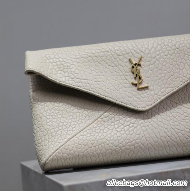 Best Price Saint Laurent Cassandre Large Envelope Pouch in Embossed Lambskin 769307 White 2025