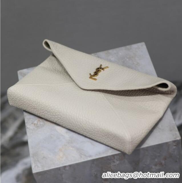 Best Price Saint Laurent Cassandre Large Envelope Pouch in Embossed Lambskin 769307 White 2025