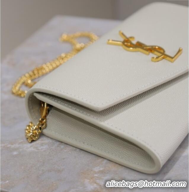 Good Quality Saint Laurent Uptown Chain Wallet in Grained Leather 607788 White/Gold 2025