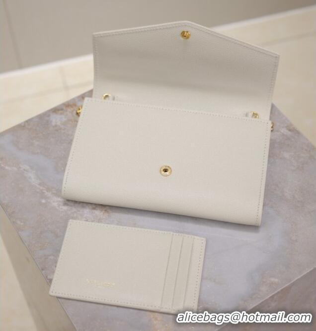 Good Quality Saint Laurent Uptown Chain Wallet in Grained Leather 607788 White/Gold 2025