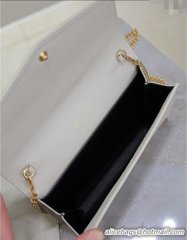 Good Quality Saint Laurent Uptown Chain Wallet in Grained Leather 607788 White/Gold 2025
