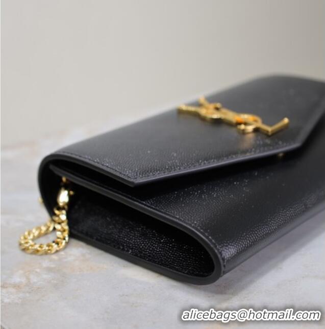 Top Grade Saint Laurent Uptown Chain Wallet in Grained Leather 607788 Black/Gold 2025