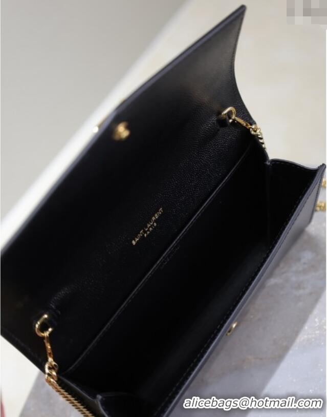 Top Grade Saint Laurent Uptown Chain Wallet in Grained Leather 607788 Black/Gold 2025