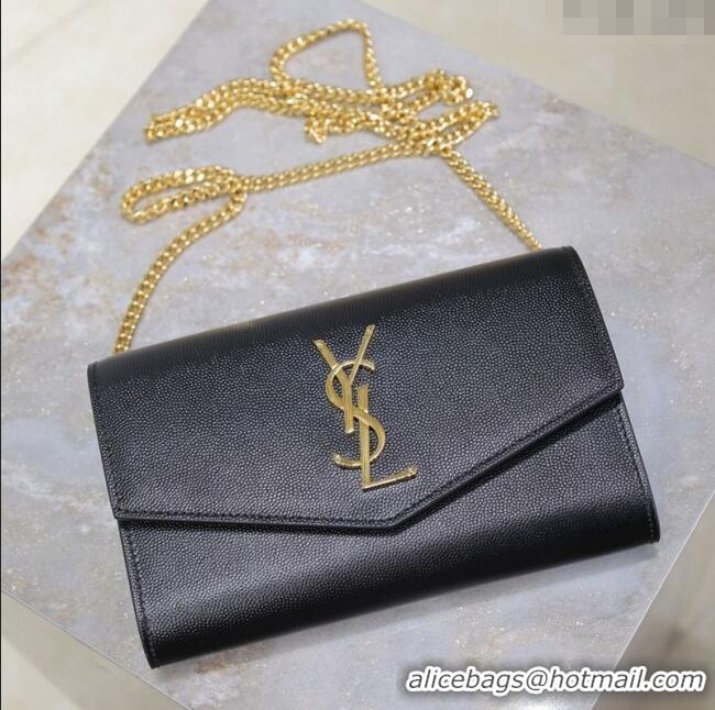 Top Grade Saint Laurent Uptown Chain Wallet in Grained Leather 607788 Black/Gold 2025