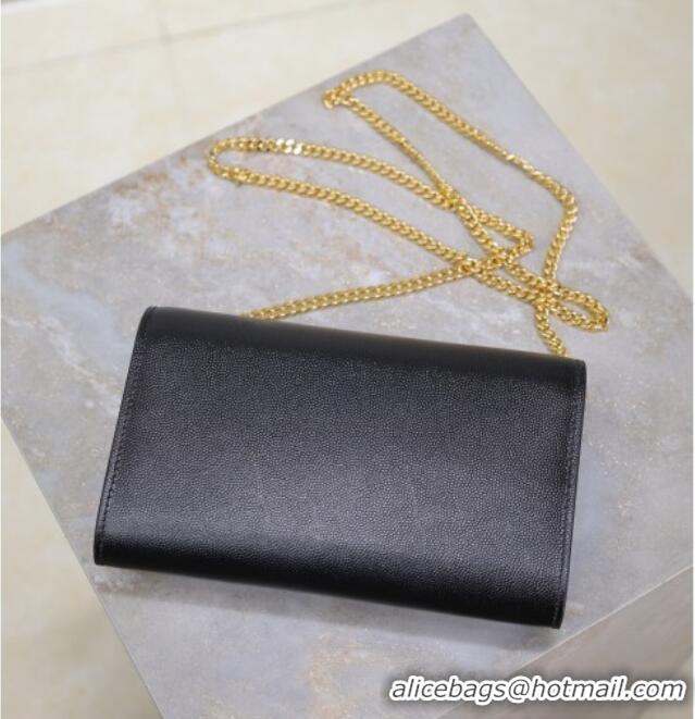 Top Grade Saint Laurent Uptown Chain Wallet in Grained Leather 607788 Black/Gold 2025