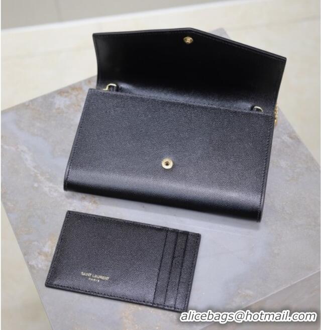Top Grade Saint Laurent Uptown Chain Wallet in Grained Leather 607788 Black/Gold 2025