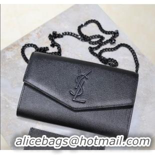 Big Discount Saint Laurent Uptown Chain Wallet in Grained Leather 607788 All Black 2025