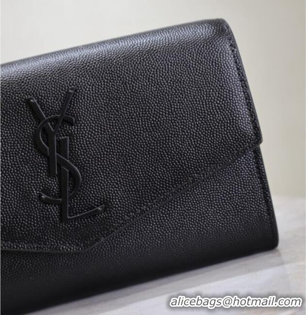 Big Discount Saint Laurent Uptown Chain Wallet in Grained Leather 607788 All Black 2025
