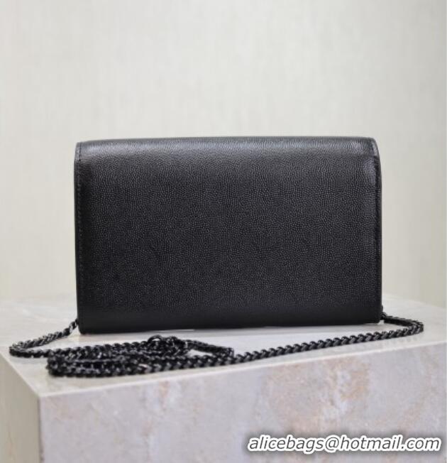Big Discount Saint Laurent Uptown Chain Wallet in Grained Leather 607788 All Black 2025