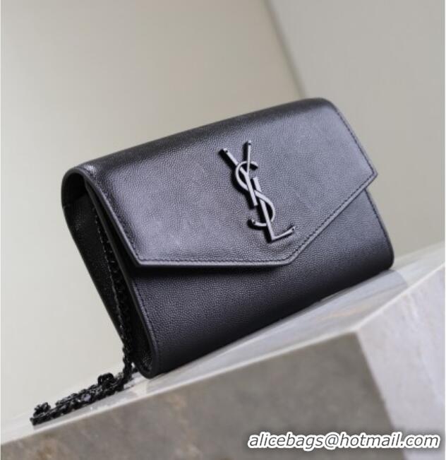 Big Discount Saint Laurent Uptown Chain Wallet in Grained Leather 607788 All Black 2025
