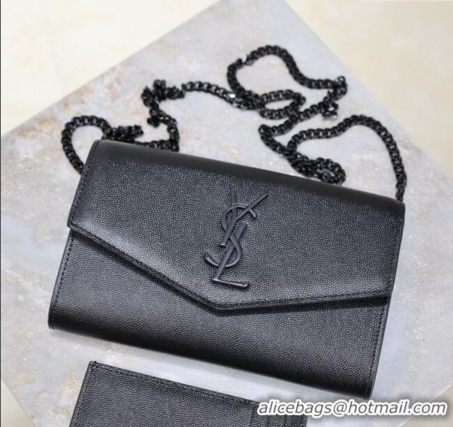 Big Discount Saint Laurent Uptown Chain Wallet in Grained Leather 607788 All Black 2025