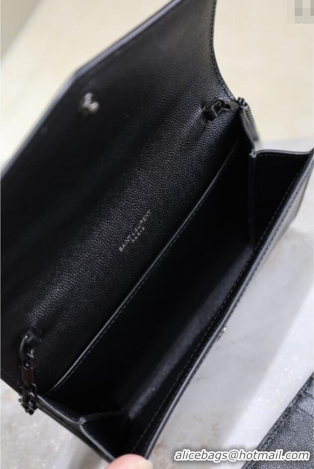 Big Discount Saint Laurent Uptown Chain Wallet in Grained Leather 607788 All Black 2025