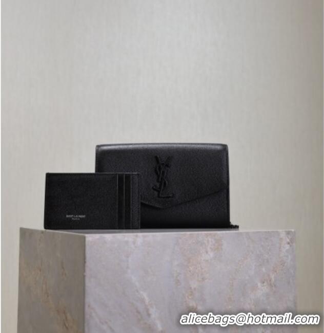 Big Discount Saint Laurent Uptown Chain Wallet in Grained Leather 607788 All Black 2025
