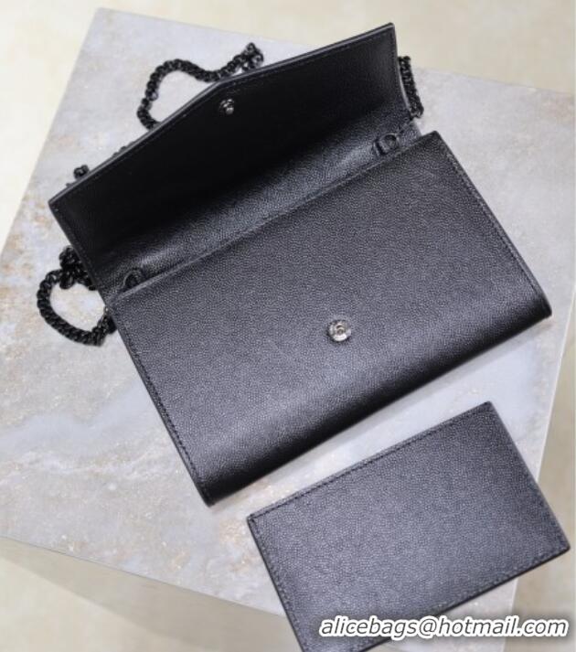 Big Discount Saint Laurent Uptown Chain Wallet in Grained Leather 607788 All Black 2025