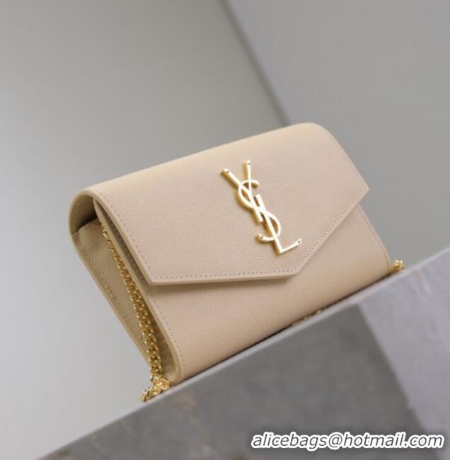 Trendy Design Saint Laurent Uptown Chain Wallet in Grained Leather 607788 Beige 2025