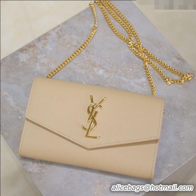 Trendy Design Saint Laurent Uptown Chain Wallet in Grained Leather 607788 Beige 2025