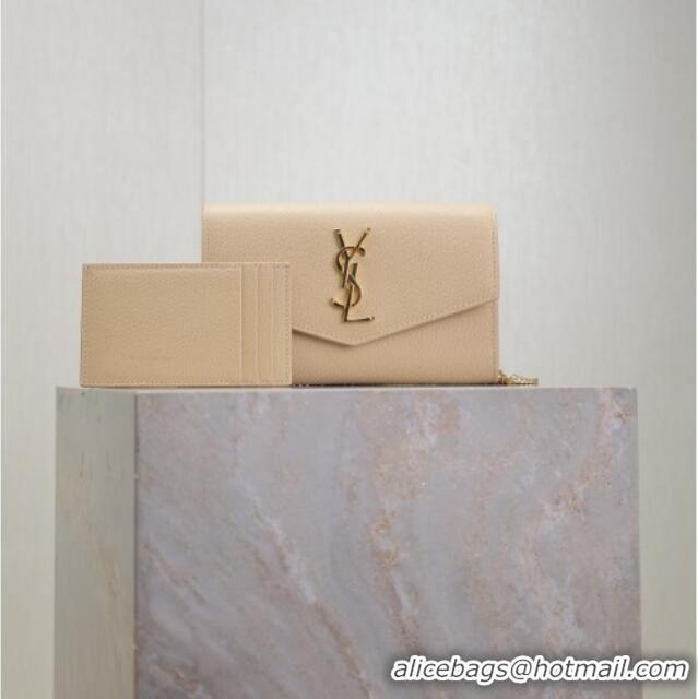 Trendy Design Saint Laurent Uptown Chain Wallet in Grained Leather 607788 Beige 2025