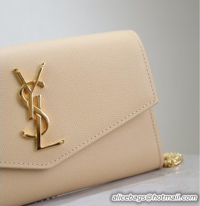 Trendy Design Saint Laurent Uptown Chain Wallet in Grained Leather 607788 Beige 2025