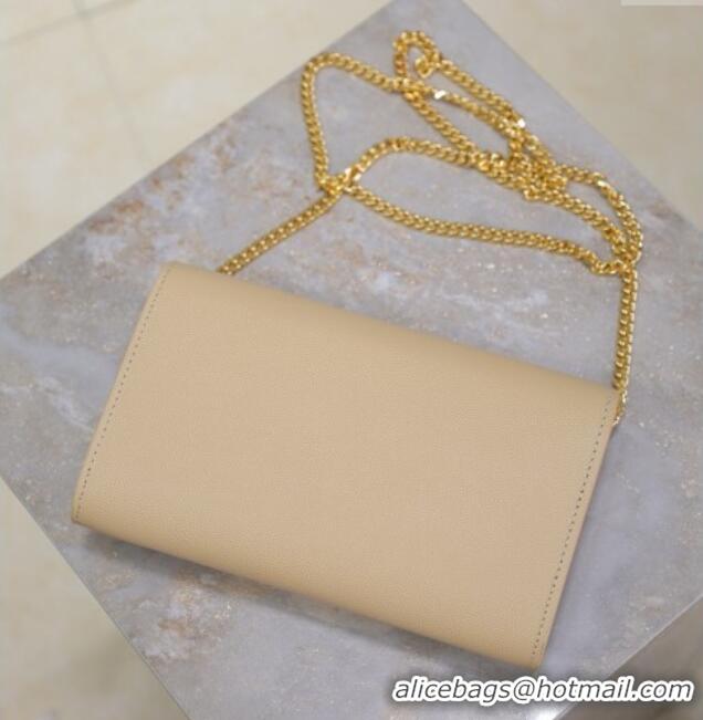 Trendy Design Saint Laurent Uptown Chain Wallet in Grained Leather 607788 Beige 2025