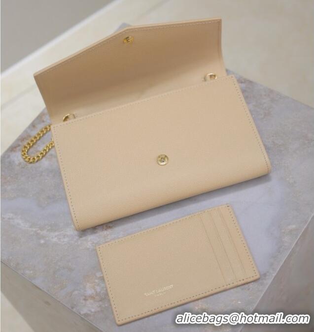 Trendy Design Saint Laurent Uptown Chain Wallet in Grained Leather 607788 Beige 2025
