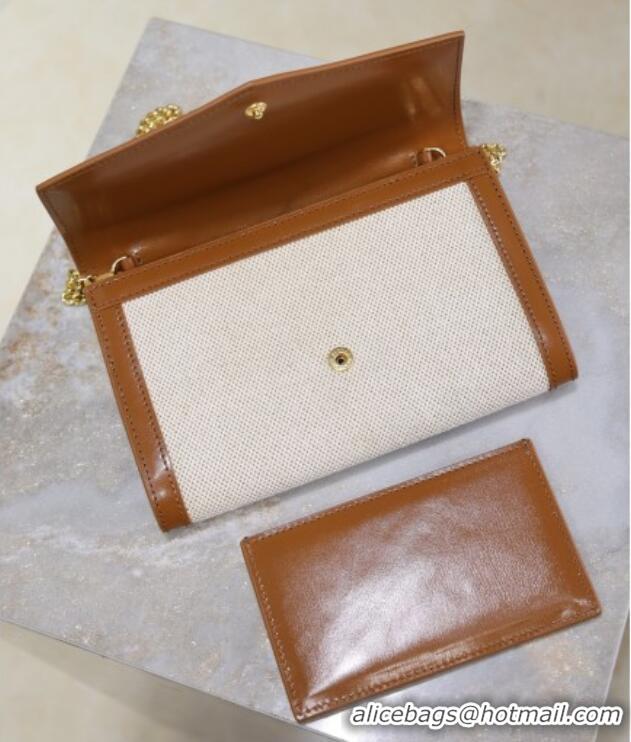 Famous Brand Saint Laurent Uptown Chain Wallet in Canvas and Leather 607788 Brown 2025