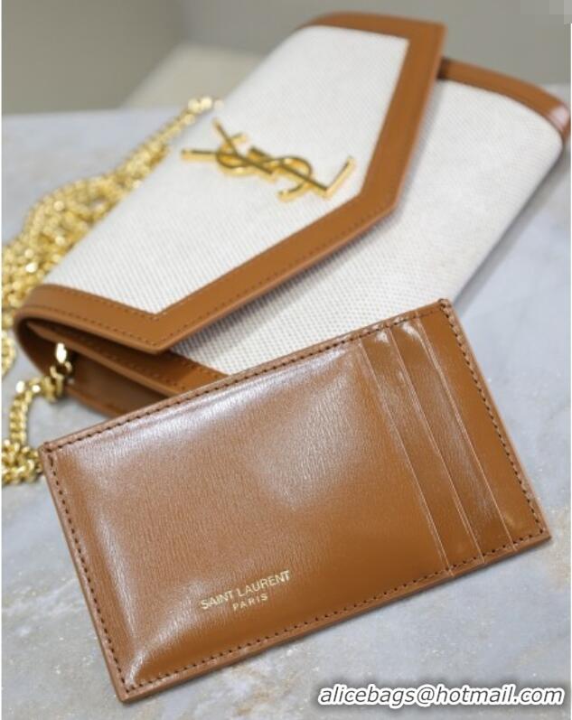 Famous Brand Saint Laurent Uptown Chain Wallet in Canvas and Leather 607788 Brown 2025