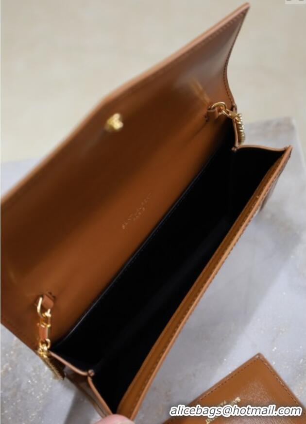 Famous Brand Saint Laurent Uptown Chain Wallet in Canvas and Leather 607788 Brown 2025