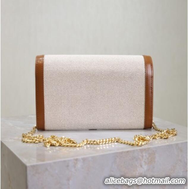 Famous Brand Saint Laurent Uptown Chain Wallet in Canvas and Leather 607788 Brown 2025