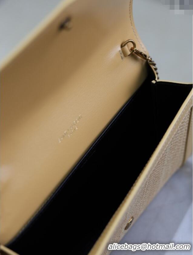Top Grade Saint Laurent Uptown Chain Wallet in Straw and Leather 607788 Yellow 2025