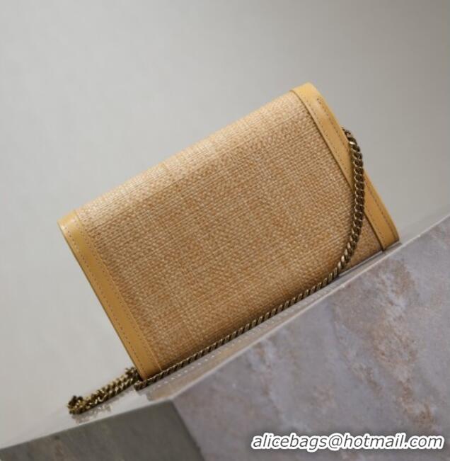 Top Grade Saint Laurent Uptown Chain Wallet in Straw and Leather 607788 Yellow 2025