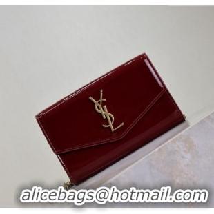 Super Quality Saint Laurent Uptown Chain Wallet in Patent Leather 607788 Dark Burgundy 2025