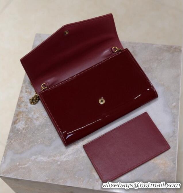Super Quality Saint Laurent Uptown Chain Wallet in Patent Leather 607788 Dark Burgundy 2025