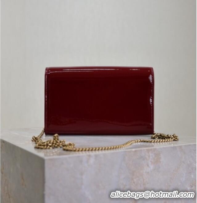 Super Quality Saint Laurent Uptown Chain Wallet in Patent Leather 607788 Dark Burgundy 2025