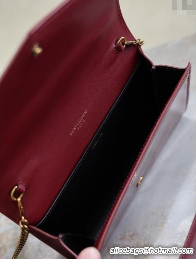 Super Quality Saint Laurent Uptown Chain Wallet in Patent Leather 607788 Dark Burgundy 2025