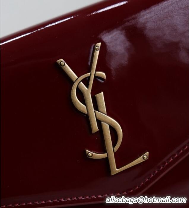 Super Quality Saint Laurent Uptown Chain Wallet in Patent Leather 607788 Dark Burgundy 2025