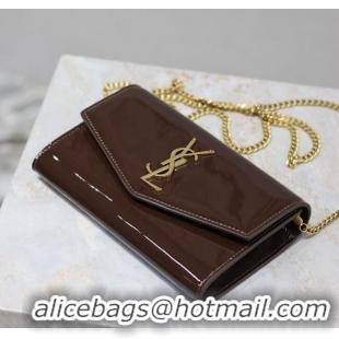 Top Quality Saint Laurent Uptown Chain Wallet in Patent Leather 607788 Brown 2025