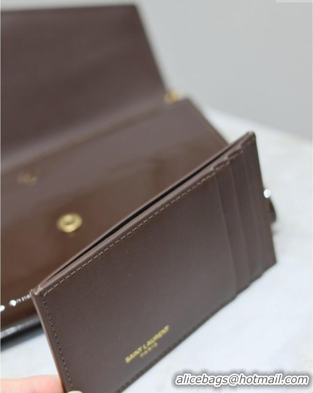 Top Quality Saint Laurent Uptown Chain Wallet in Patent Leather 607788 Brown 2025