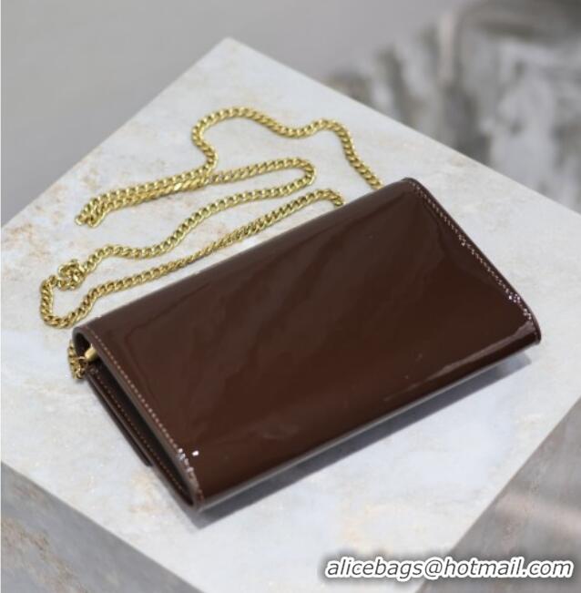 Top Quality Saint Laurent Uptown Chain Wallet in Patent Leather 607788 Brown 2025